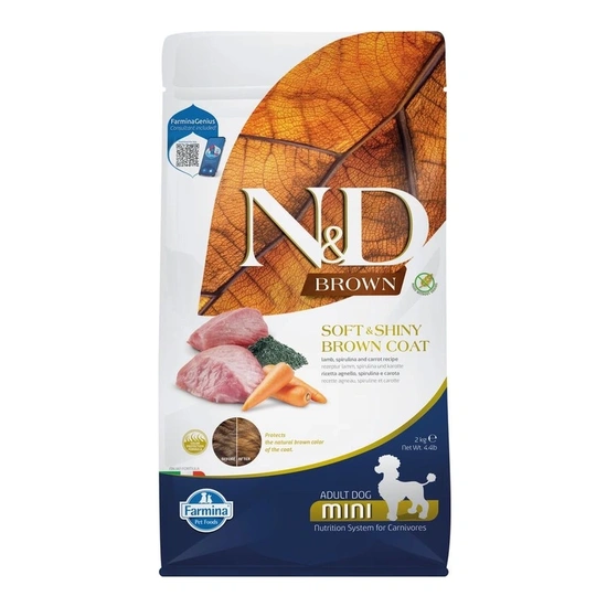 N&D Soft&Shiny Brown Coat Dog bárány, spirulina&sárgarépa adult mini 2kg