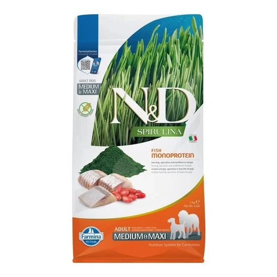 N&D Spirulina Dog hering adult medium/maxi 2kg