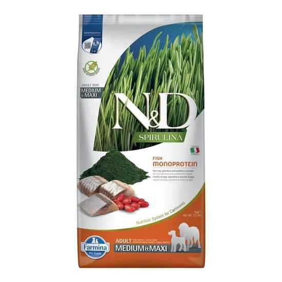 N&D Spirulina Dog hering adult medium/maxi 7kg