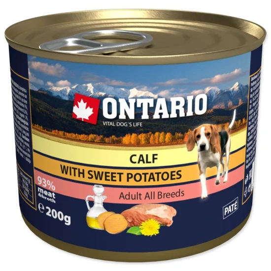 Ontario Dog Konzerv Borjú&Édesburgonya,Pitypang,Lenmagolaj 200g