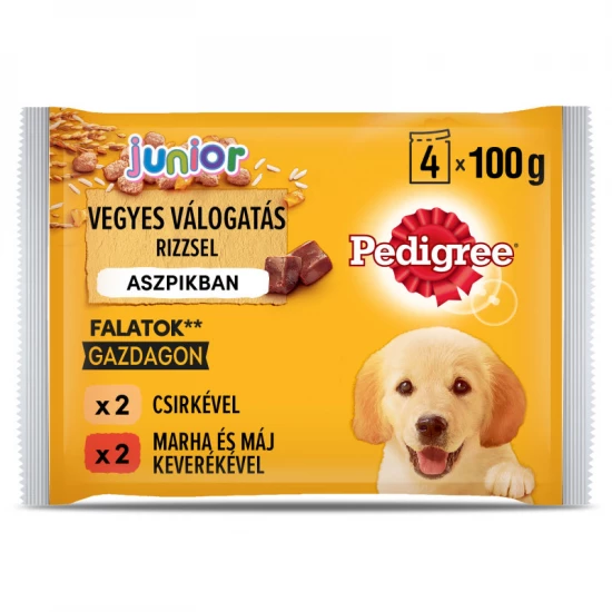 Pedigree alutasak Multipack Junior Csirke & rizs, Marha & rizs 4x100g