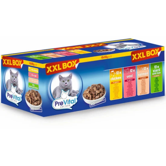Prevital alutasakos macskaeledel giga box 48x100g Multipack