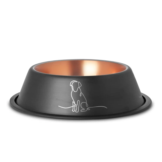 Raintech Rozsdamentes etetőtál, fekete, réz színű belső résszel, gumiperemes - 24,0cm, 0,90l