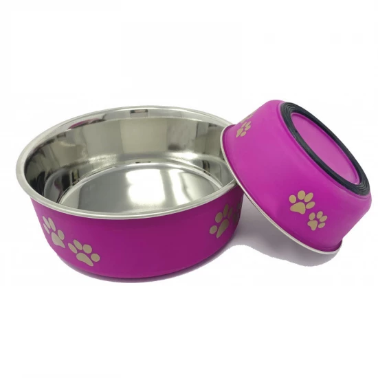 Raintech Rozsdamentes etetőtál, fukszia pink, műanyag bevonattal, gumi talppal - 16,5cm, 0,83l