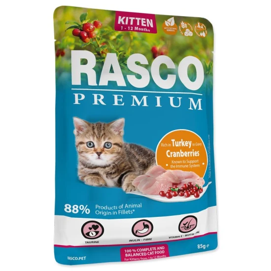 Rasco Premium Cat alutasak Kitten Pulyka&Vörös áfonya 85g
