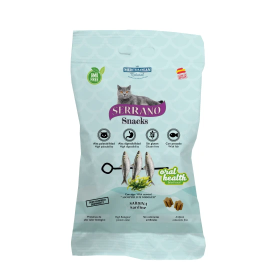 Serrano Snacks Macskáknak Oral Care mindennapos szájhigiénia támogatására Szardíniával 50g