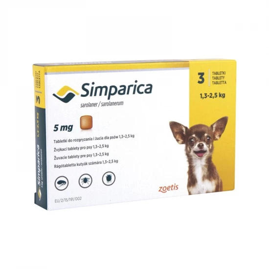 Simparica 5 mg rágótabletta 1,3-2,5 kg 3x