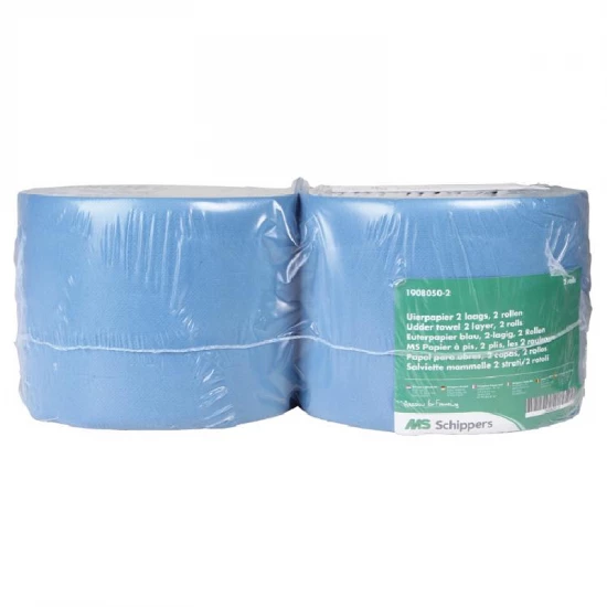 Tőgytörlő papír Basic 2 rétegű, kék 2 tekercs/csomag, 943 lap/tek.