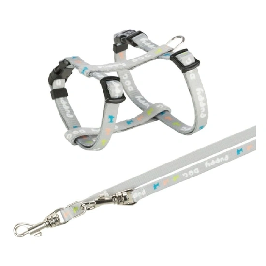Trixie Hám pórázzal Junior & Puppy M–L: 27–45 cm/10 mm, 2m, világos szürke