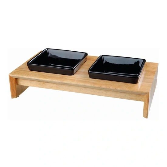 Trixie kerámia tál fa állványon kutyának 2x0,4l 39x19x7cm fekete