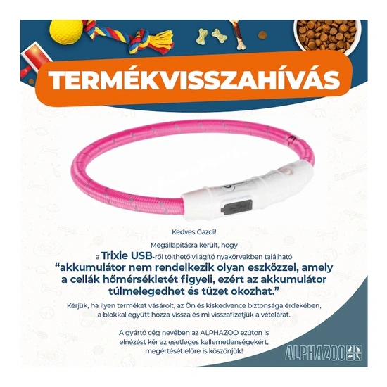 Trixie Nyakörv Világítós Usb-El M-L 50cm/30mm Kék