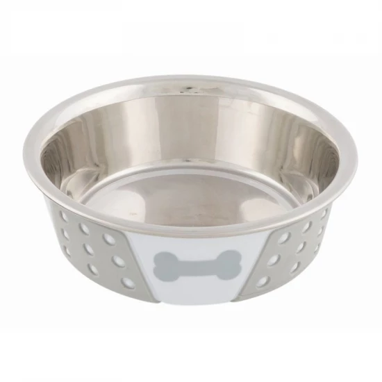 Trixie szilikonnal bevont fém tál 0,4l/14cm fehér/szürke