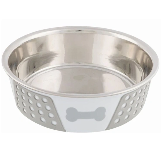 Trixie szilikonnal bevont fém tál 1,4l/21cm fehér/szürke