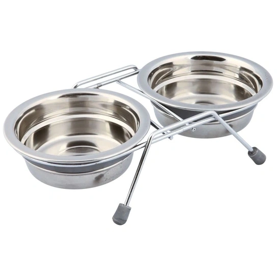 Trixie Tál Szett Fém Állvánnyal, 2x0.25L/ 11cm szürke