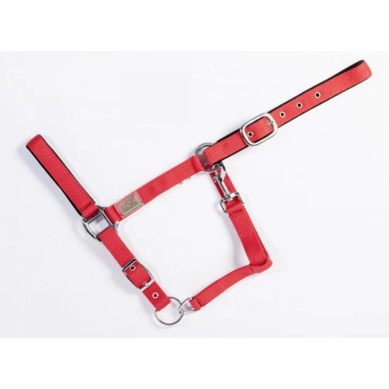 USG bélelt kötőfék, karabinerrel, piros, póni