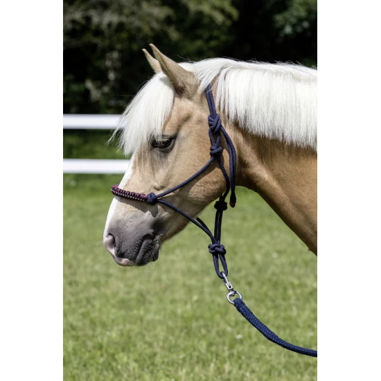 USG Díszített csomózott kötőfék, sötétkék, shetty/póni