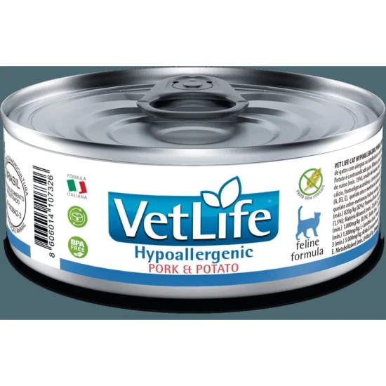Vet Life Natural Diet Cat konzerv Hypollergenic Pork&potato 85g