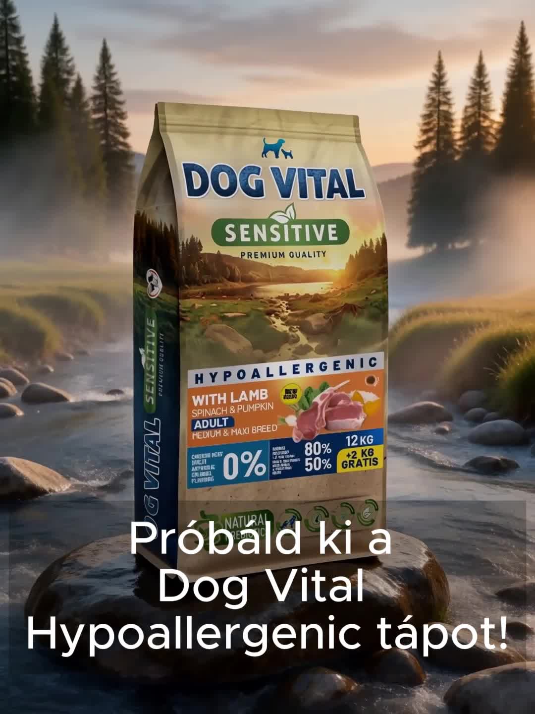 Dog Vital Hipoallergén Adult Medium&Maxi Lamb,spinach&pumpkin 12+2kg grátisz