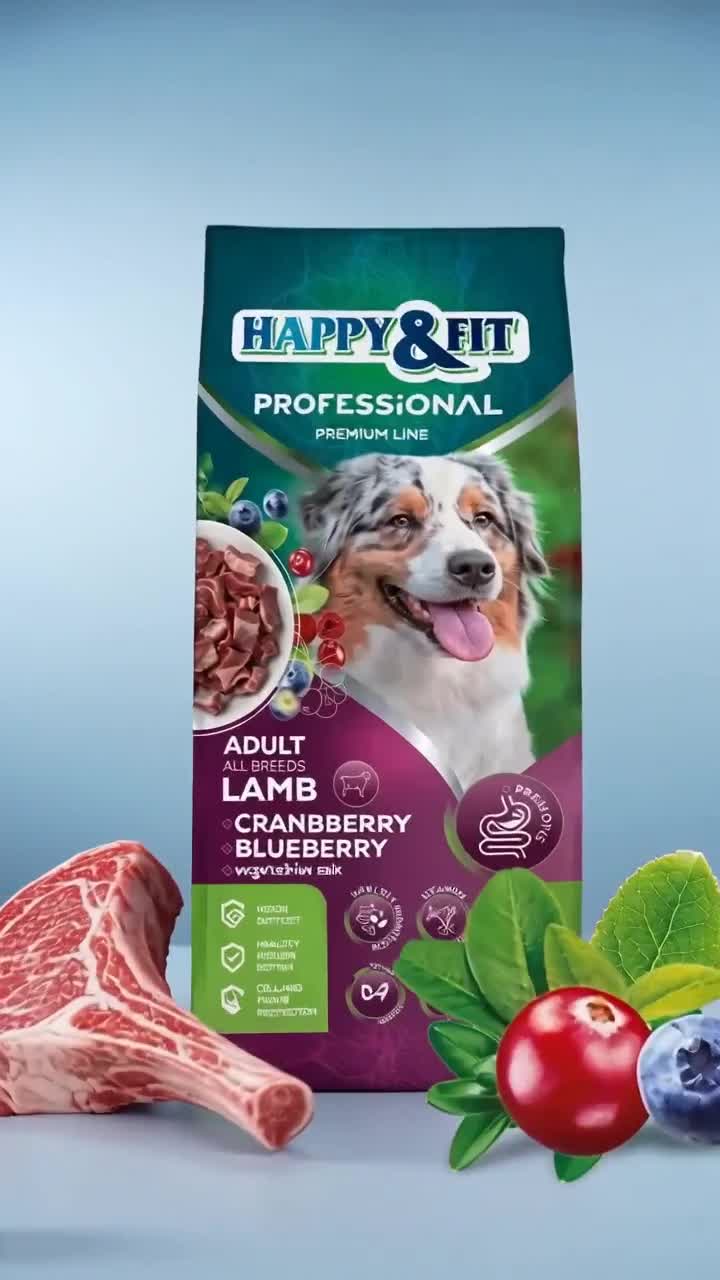 Happy&Fit Professional Adult Dog Lamb + Cranberries + Blueberries 19kg